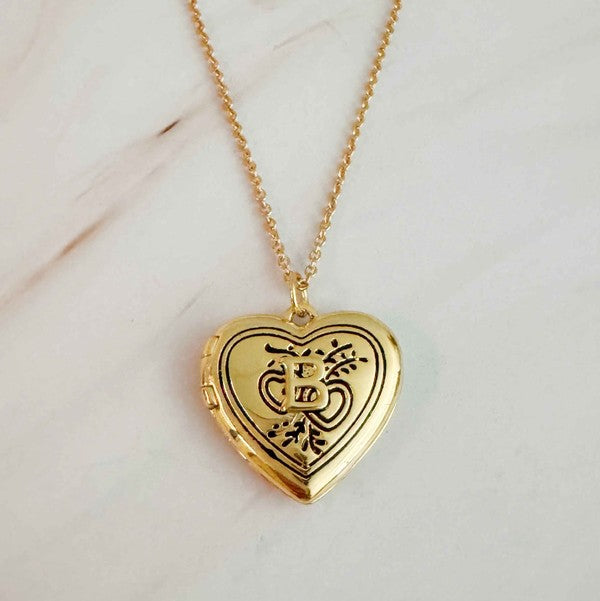 Nostalgic Heart Initial Open Locket Necklace 18K Gold Plated