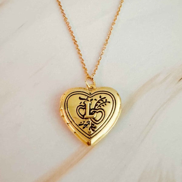 Nostalgic Heart Initial Open Locket Necklace 18K Gold Plated