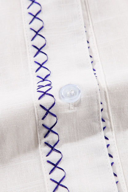 Floral Embroidered Button Up Shirt SHEWIN INC.
