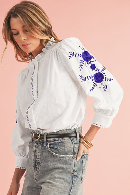 Floral Embroidered Button Up Shirt SHEWIN INC.