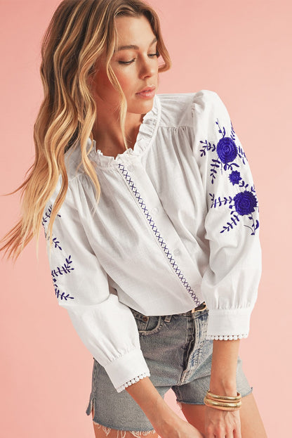 Floral Embroidered Button Up Shirt SHEWIN INC.