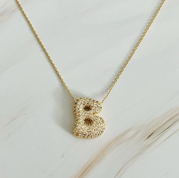 Crystal Bubble Initial Gold Necklace