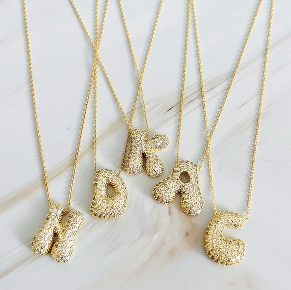 Crystal Bubble Initial Gold Necklace