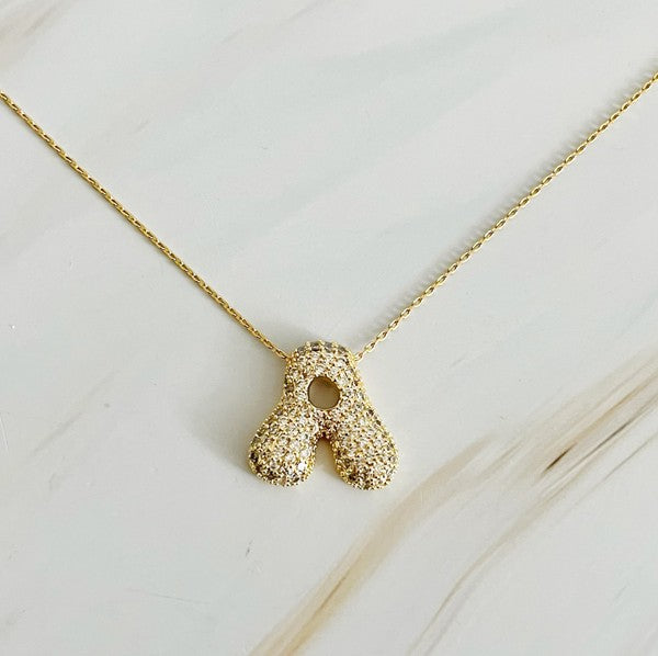 Crystal Bubble Initial Gold Necklace