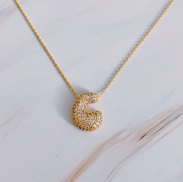 Crystal Bubble Initial Gold Necklace