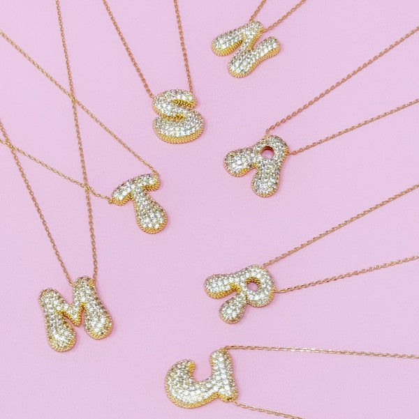 Crystal Bubble Initial Gold Necklace