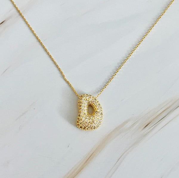 Crystal Bubble Initial Gold Necklace