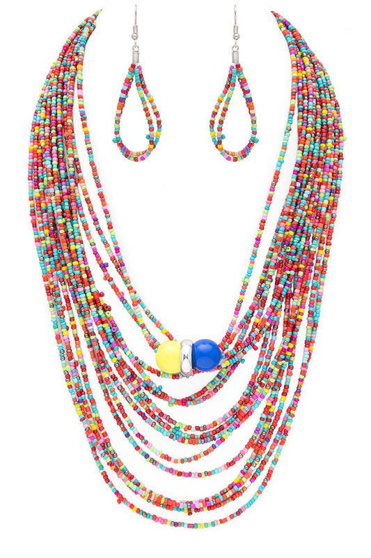 Colorful Multi Layered Seed Beads Boho Necklace Set LA Jewelry Plaza