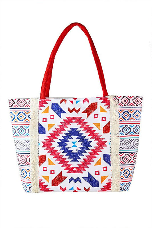 Aztec Printed Embroidered Oversize Tote Bag  DAME BOHEME