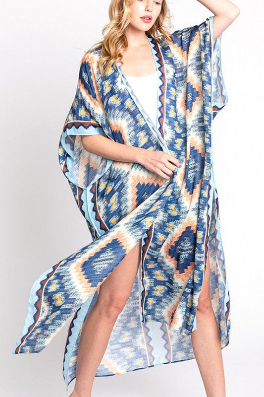 Aztec Printed Long Kimono Duster Artini Accessories