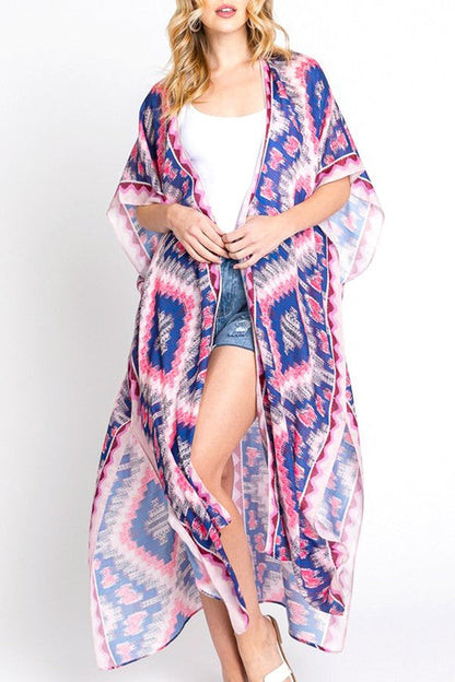 Aztec Printed Long Kimono Duster Artini Accessories