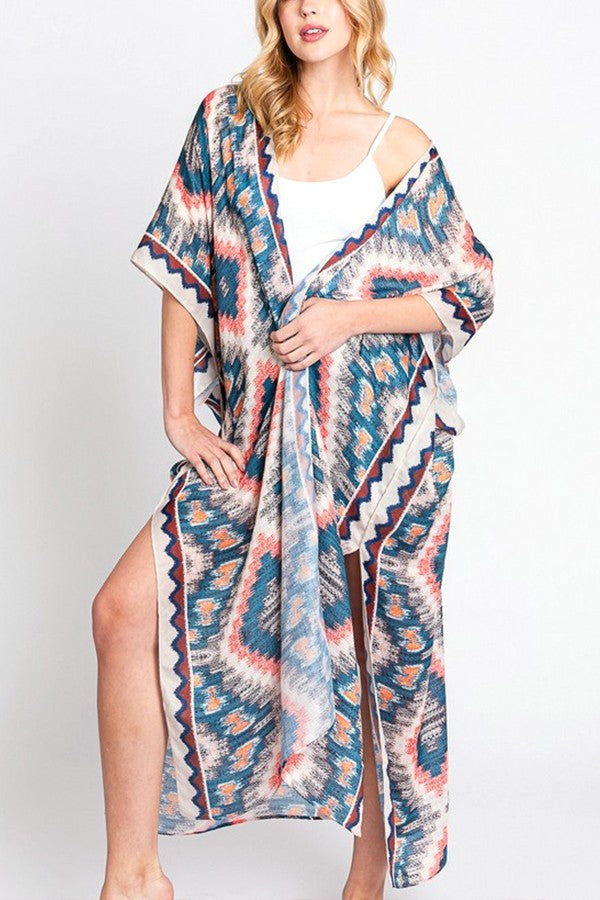 Aztec Printed Long Kimono Duster Artini Accessories