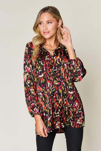 Double Take Full Size Printed Button Up Long Sleeve Shirt  DAME BOHEME