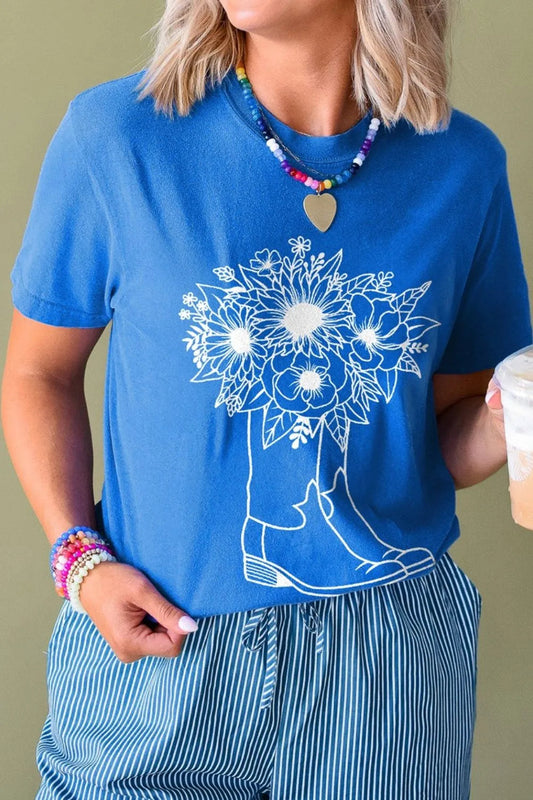 Graphic Round Neck Short Sleeve T-Shirt  DAME BOHEME