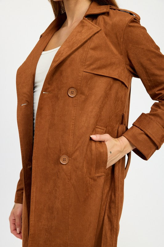 Suede Belted Trench Coat