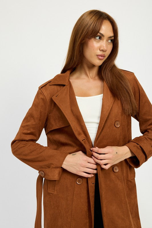 Suede Belted Trench Coat