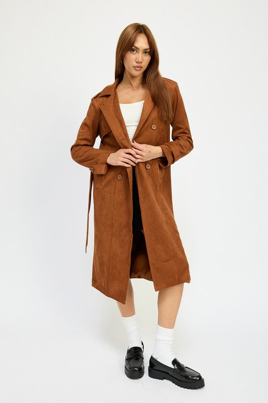 Suede Belted Trench Coat