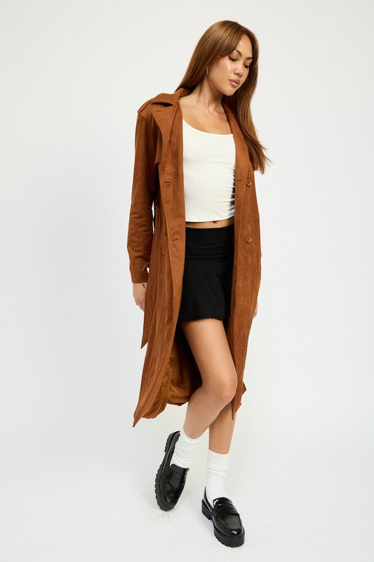 Suede Belted Trench Coat