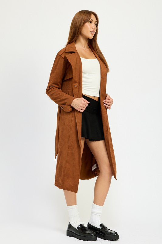 Suede Belted Trench Coat