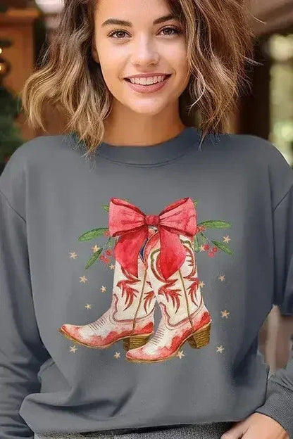 Christmas Cowgirl Boots Graphic Fleece Sweatshirts  DAME BOHEME