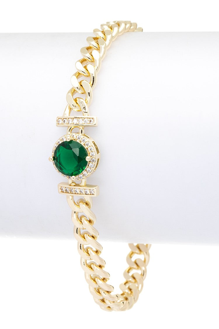 Emerald CZ Charm Gold Bracelet LA Jewelry Plaza