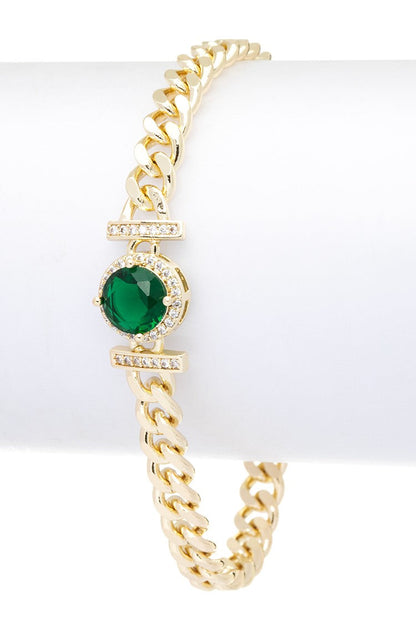 Emerald CZ Charm Gold Bracelet LA Jewelry Plaza