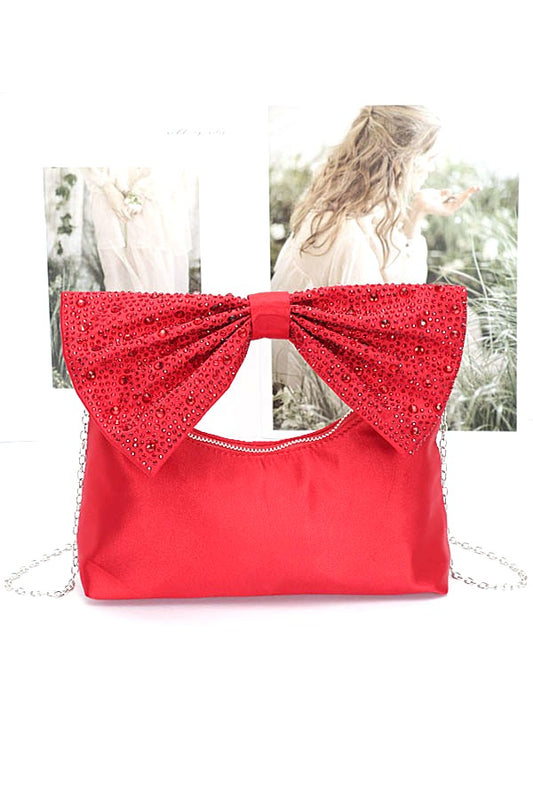 Rhinestone Bow Tie Satin Handle Clutch LA Jewelry Plaza