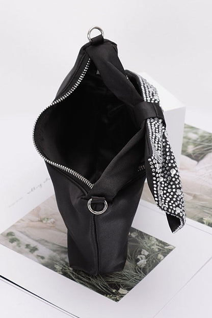 Rhinestone Bow Tie Satin Handle Clutch LA Jewelry Plaza