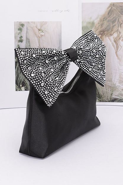 Rhinestone Bow Tie Satin Handle Clutch LA Jewelry Plaza