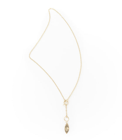 Ruchi Crescent Moon Charm Gold Dainty Drop Lariat Necklace  DAME BOHEME