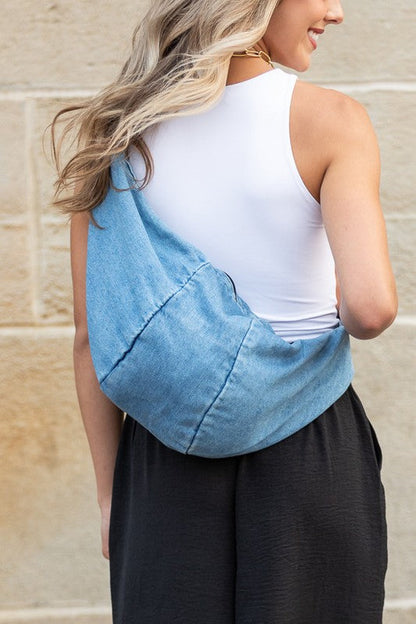 Tatum Denim Sling Cotton Bag with Adjustable Strap Aili's Corner