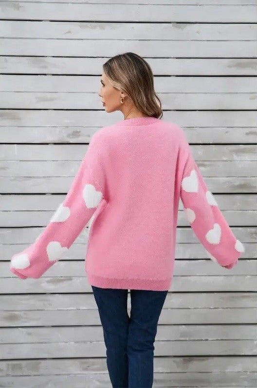 Fuzzy Knit Hearts Sweater