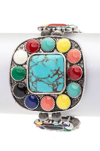 Western Square Stone Boho Stretch Bracelet LA Jewelry Plaza