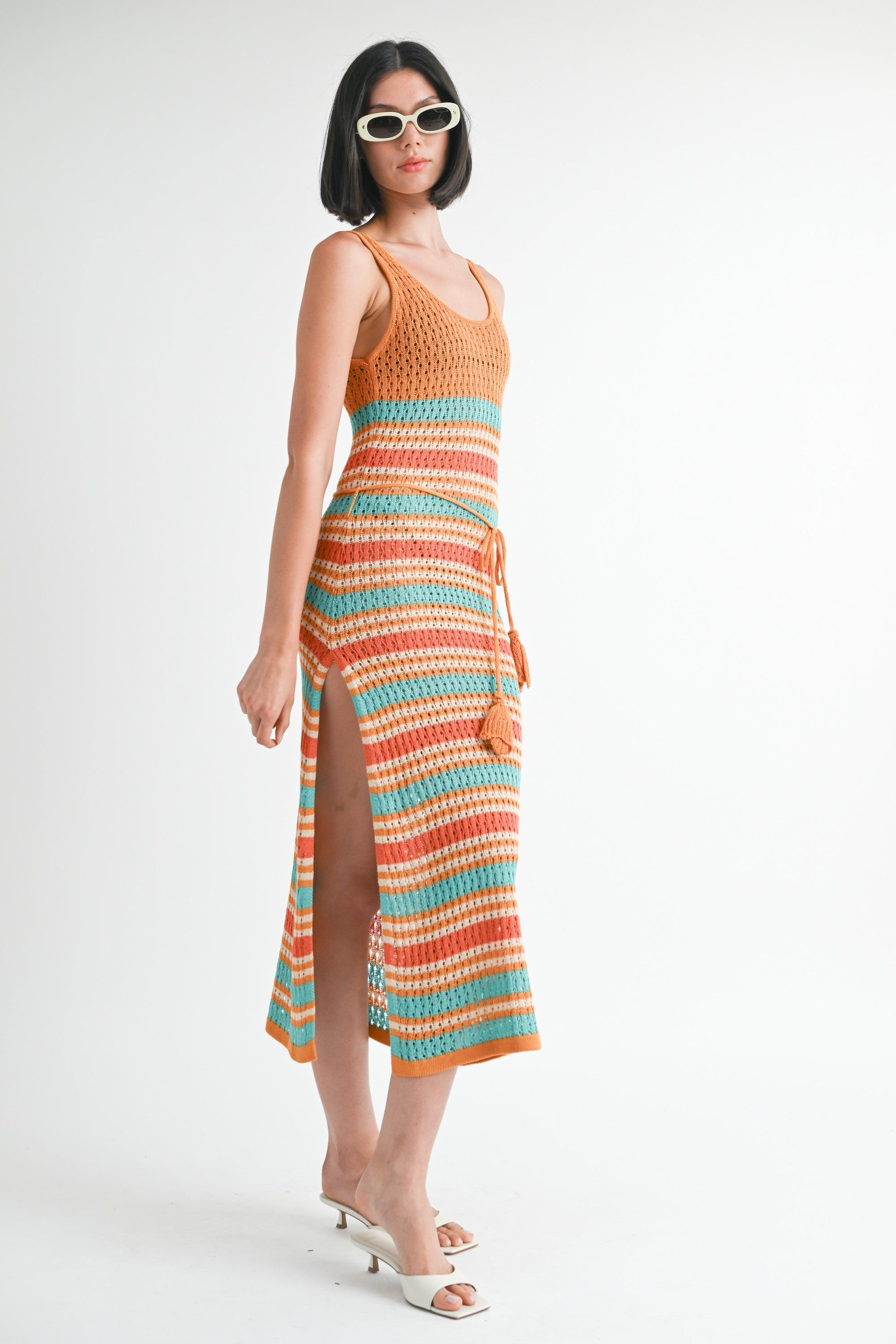 Side Slit Scoop Neck Crochet Cami Midi Dress Cover Up Emory Park