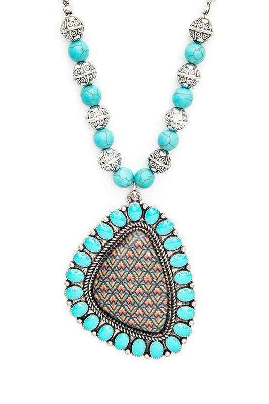 Aztec Printed Large Pendant Necklace and Earrings Set