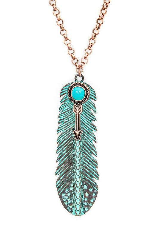 Vintage Large Feather Pendant Necklace and Earrings Set LA Jewelry Plaza
