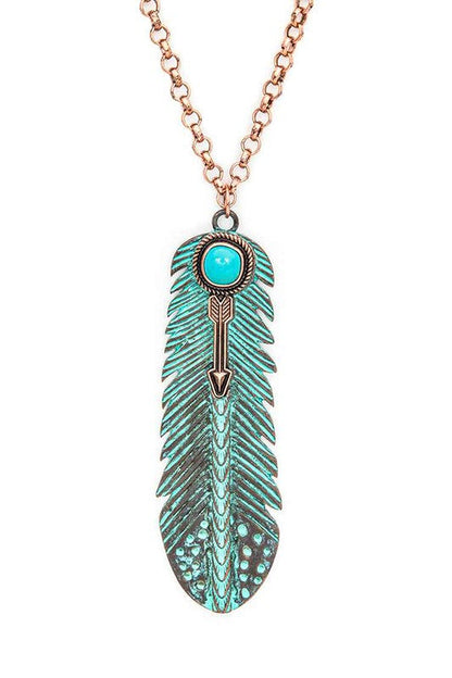 Vintage Large Feather Pendant Necklace and Earrings Set LA Jewelry Plaza
