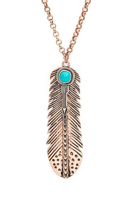 Vintage Large Feather Pendant Necklace and Earrings Set LA Jewelry Plaza