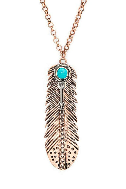 Vintage Large Feather Pendant Necklace and Earrings Set LA Jewelry Plaza