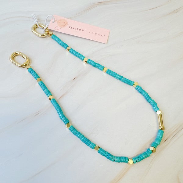 Turquoise Golden Edge Bag Charm - 18k Gold Plated