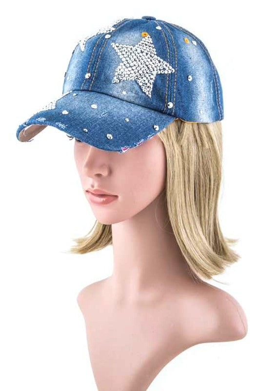 Stars Crystal Embellished Fashion Denim Cap LA Jewelry Plaza