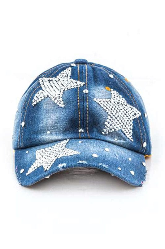 Stars Crystal Embellished Fashion Denim Cap