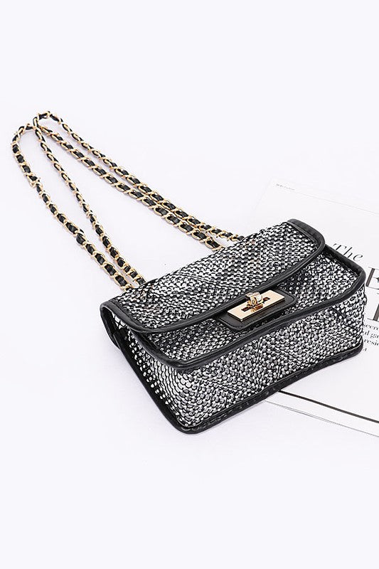 Rhinestone Mesh Turn Lock Iconic Shoulder Bag LA Jewelry Plaza
