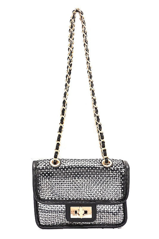Rhinestone Mesh Turn Lock Iconic Shoulder Bag LA Jewelry Plaza