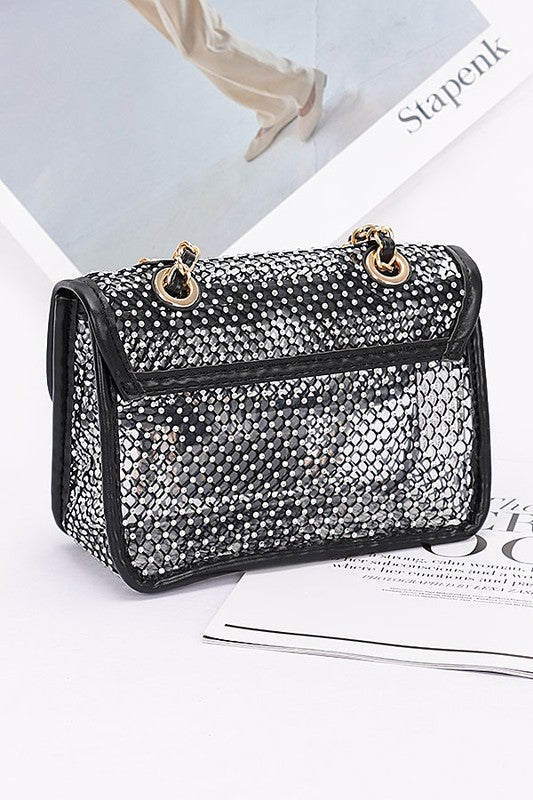 Rhinestone Mesh Turn Lock Iconic Shoulder Bag LA Jewelry Plaza
