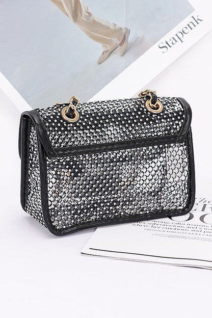 Rhinestone Mesh Turn Lock Iconic Shoulder Bag LA Jewelry Plaza