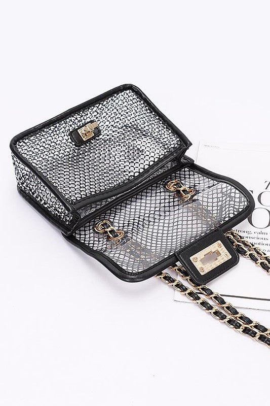 Rhinestone Mesh Turn Lock Iconic Shoulder Bag LA Jewelry Plaza