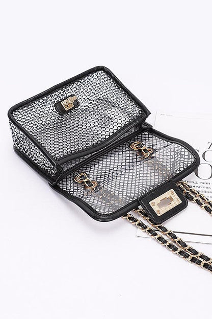 Rhinestone Mesh Turn Lock Iconic Shoulder Bag LA Jewelry Plaza