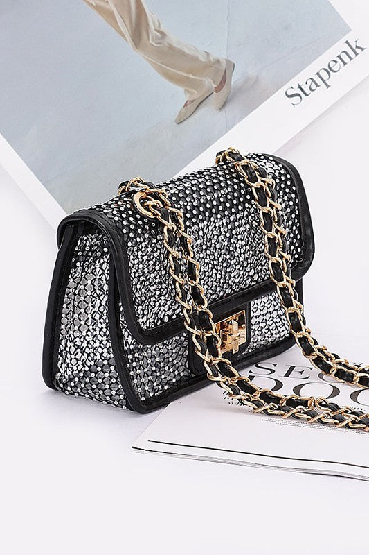 Rhinestone Mesh Turn Lock Iconic Shoulder Bag LA Jewelry Plaza
