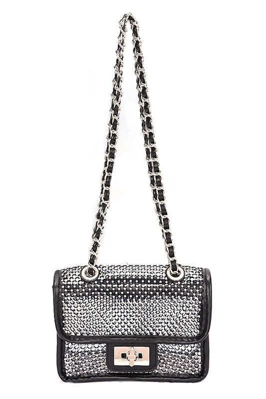 Rhinestone Mesh Turn Lock Iconic Shoulder Bag LA Jewelry Plaza